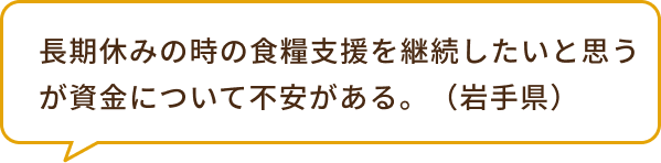 長期休みの時の食糧支援を継続したいと思うが資金について不安がある。（岩手県）