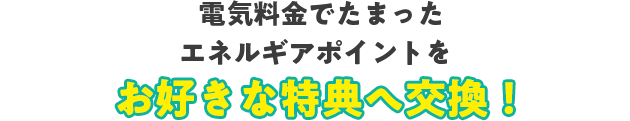 電気料金でたまったエネルギアポイントをお好きな特典へ交換！