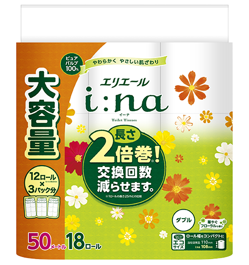 エリエールi:na（イーナ）トイレットティシュー2倍巻18R