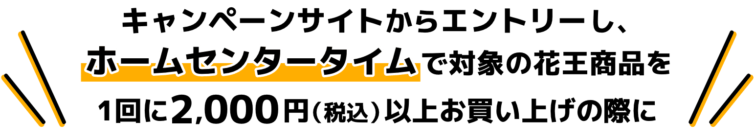 キャンペーンサイトからエントリーし、ホームセンタータイムで対象の花王商品を1回2,000円（税込）以上お買い上げの際に