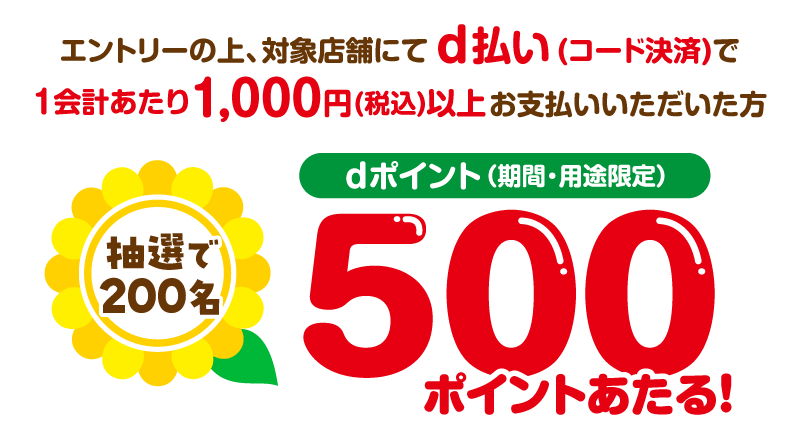 抽選で200名 dポイント(期間・用途限定)500ポイントあたる!