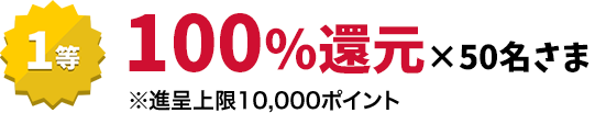 1等　100%還元×50名さま　※進呈上限10,000ポイント