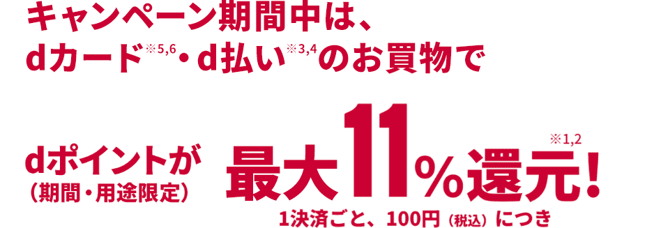 キャンペーン期間中は、dカードのお買物でdポイントが合計11%還元