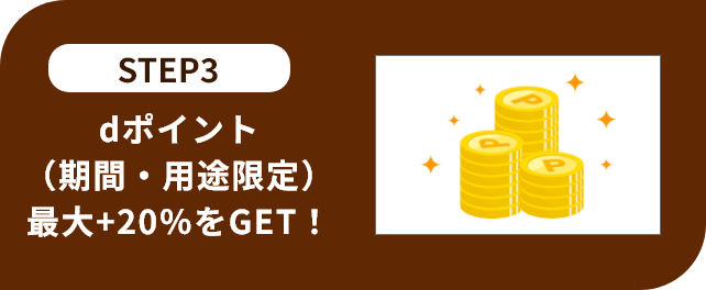STEP3 dポイント（期間・用途限定）最大＋20％をGET！