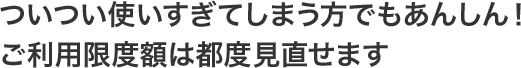 ついつい使いすぎてしまう方でもあんしん！ご利用限度額は都度見直せます