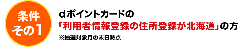 条件その1 dポイントカードの「利用者情報登録の住所登録が北海道」の方 ※抽選対象月の末日時点