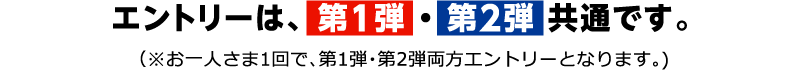 エントリーは、第1弾・第2弾共通です。（※お一人さま1回で、第1弾・第2弾両方エントリーとなります。）