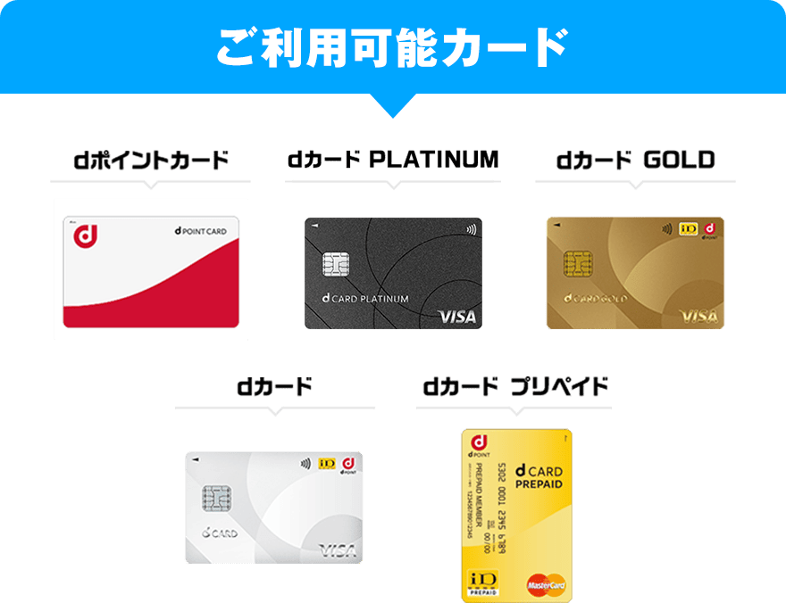 ご利用可能カード dポイントカード／dカード PLATINUM／dカード GOLD／dカード／dカード プリペイド