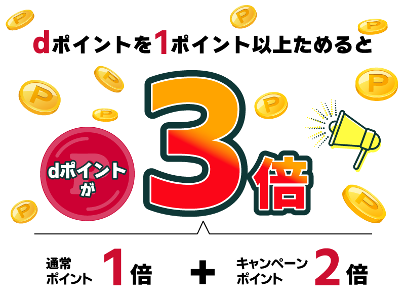 dポイントを1ポイント以上ためるとdポイントが3倍通常ポイント1倍＋キャンペーンポイント2倍