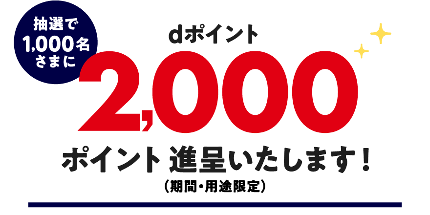 抽選で1,000名さまにdポイント2,000ポイント進呈いたします！（期間・用途限定）