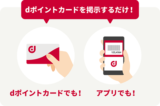 dポイントをためるにはdポイントカードを掲示するだけ！dポイントカードでも！アプリでも！
